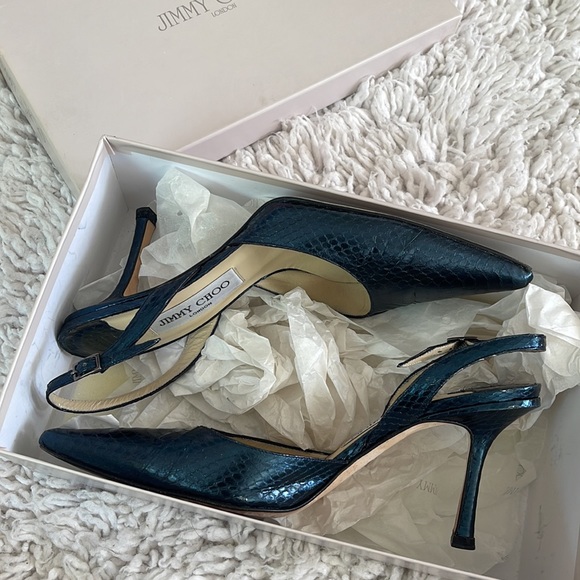 Jimmy Choo Women's Thandi 85 Pump Heels Shoes - Blue Croc, Size 38 EU, 7 US - Picture 2 of 3